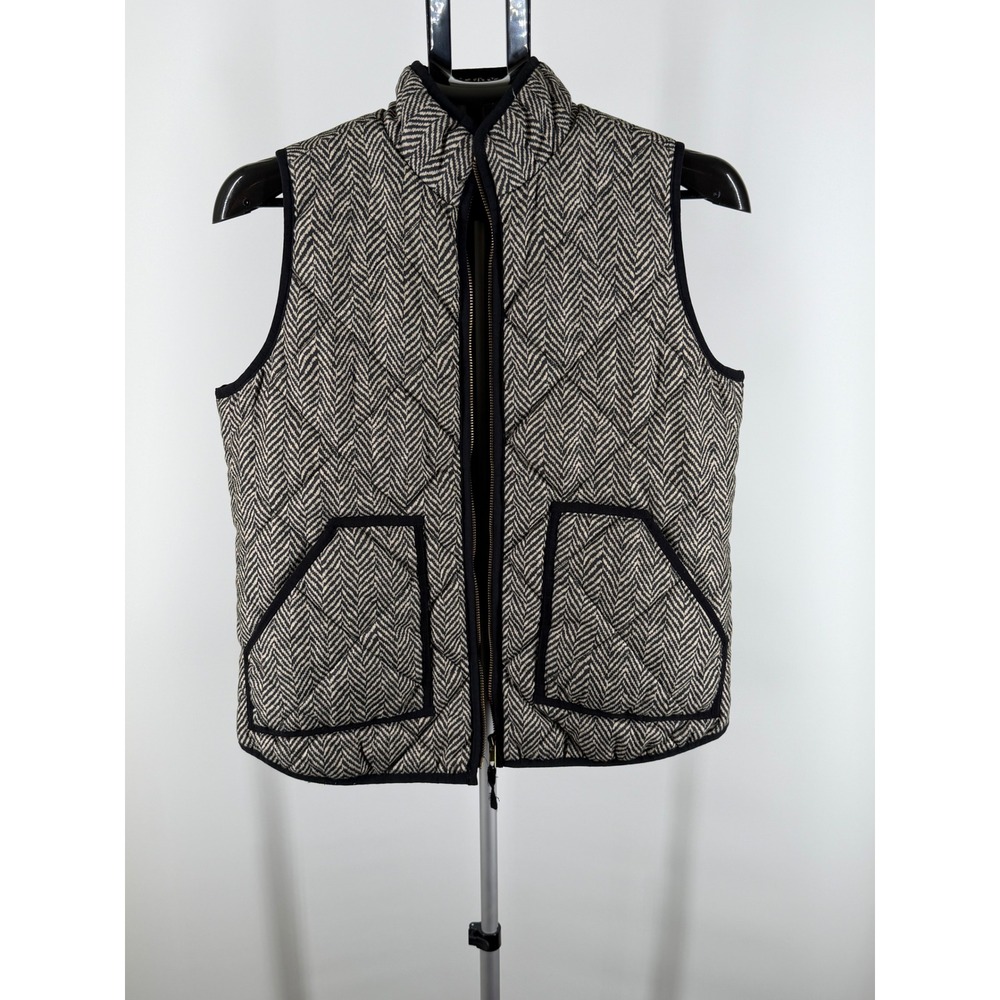J.Crew Excursion Quilted Vest‎ Herringbone Black White Puffer Zip Womens S